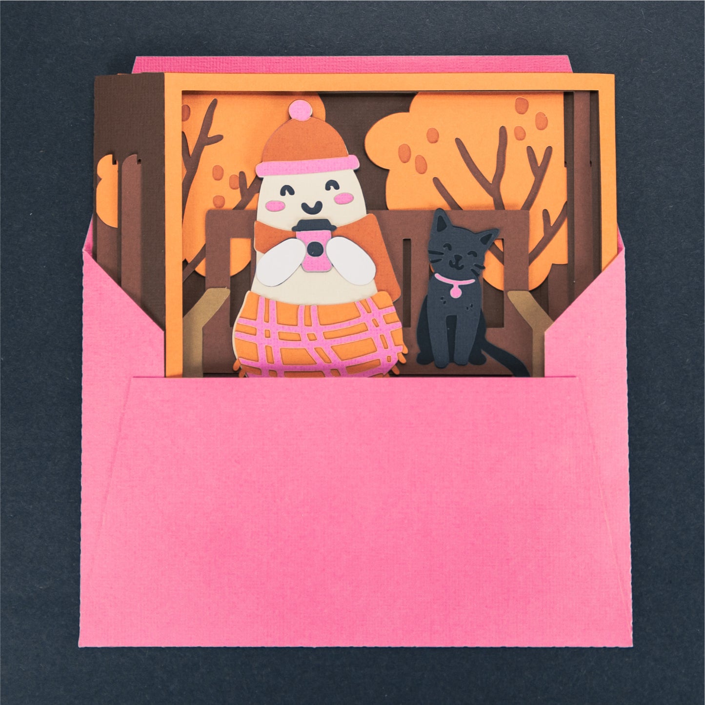 Autumn Ghost with Coffee Card - 3D Halloween SVG