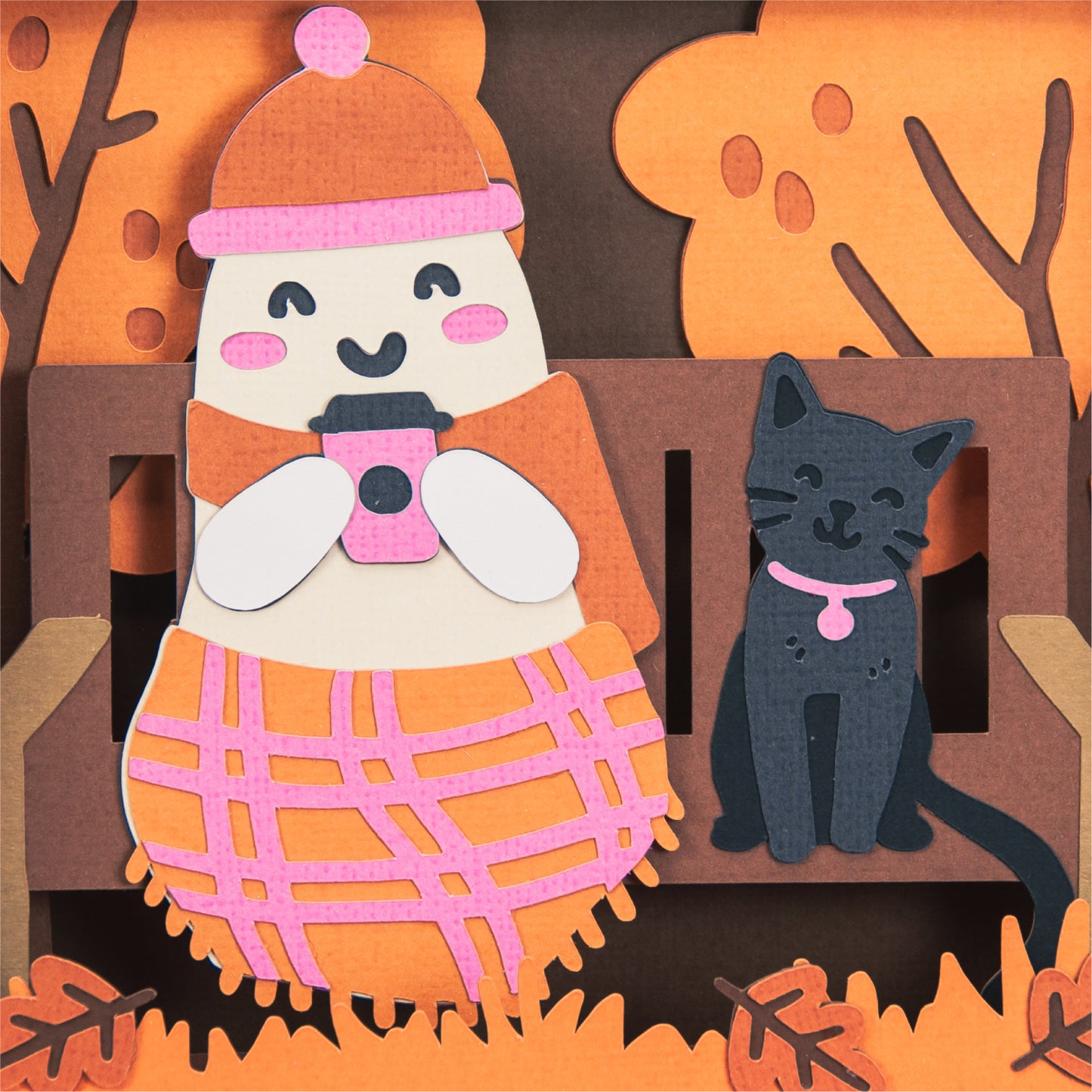 Autumn Ghost with Coffee Card - 3D Halloween SVG