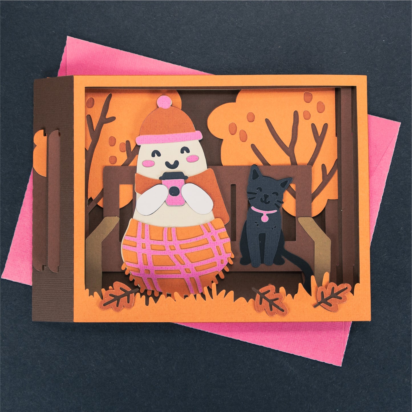 Autumn Ghost with Coffee Card - 3D Halloween SVG
