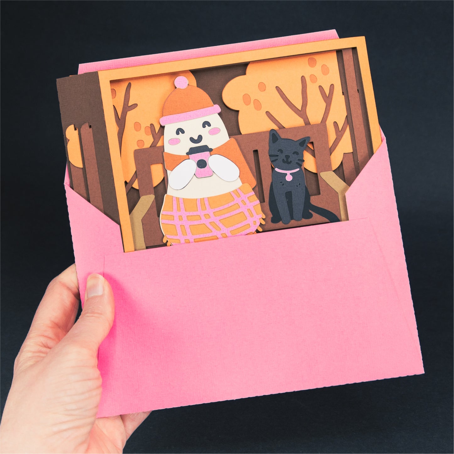 Autumn Ghost with Coffee Card - 3D Halloween SVG