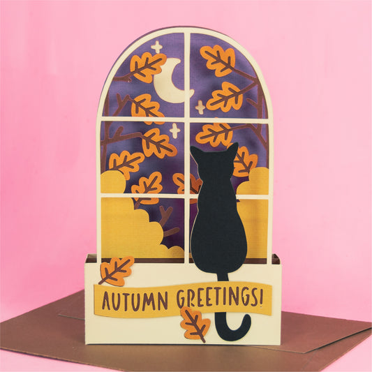 Autumn Window Card - 3D Card SVG