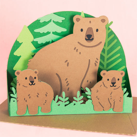 Bear and Cubs Card - 3D Outdoorsy Card SVG