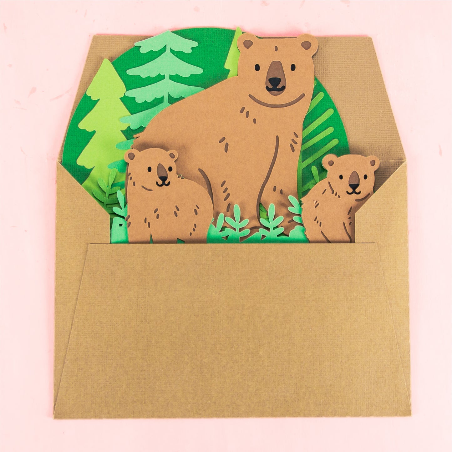 Bear and Cubs Card - 3D Outdoorsy Card SVG
