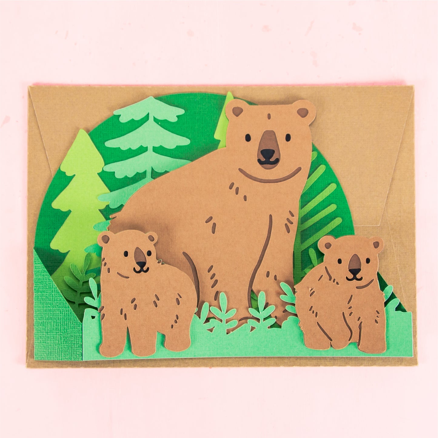 Bear and Cubs Card - 3D Outdoorsy Card SVG