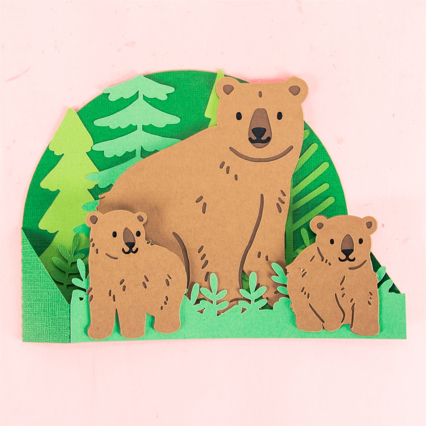 Bear and Cubs Card - 3D Outdoorsy Card SVG