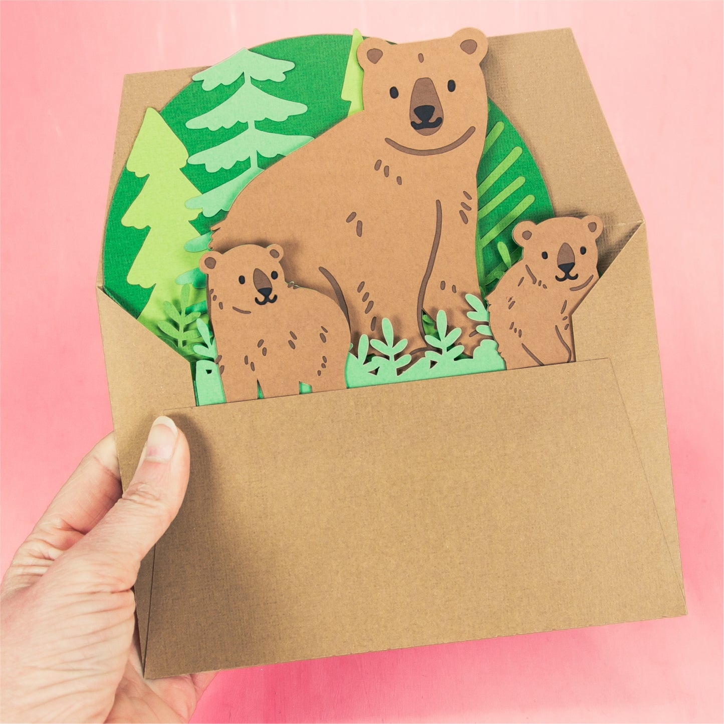 Bear and Cubs Card - 3D Outdoorsy Card SVG