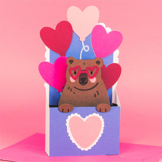 Bear with Heart Balloons Card - 3D Valentine's Day Card SVG