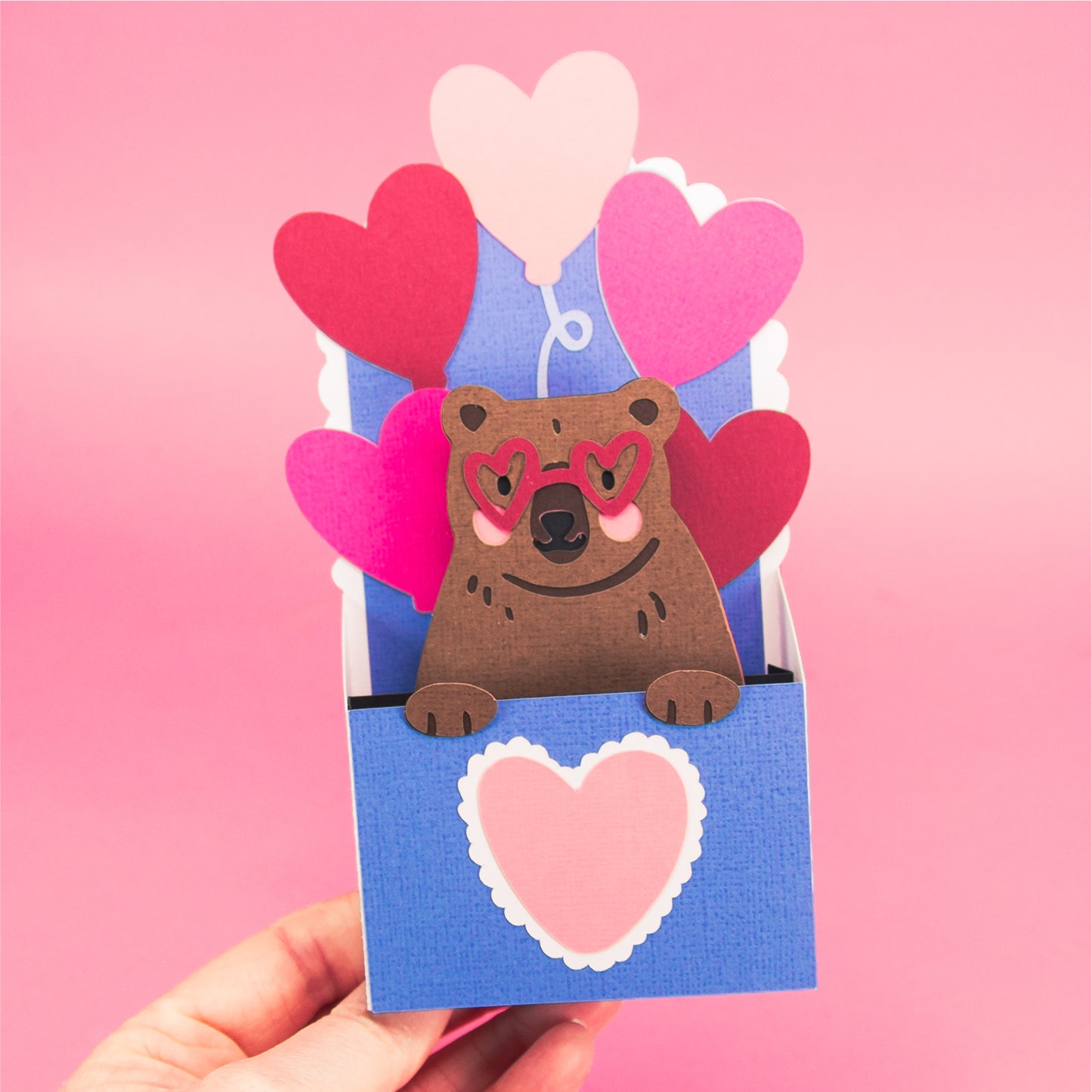 Bear with Heart Balloons Card - 3D Valentine's Day Card SVG
