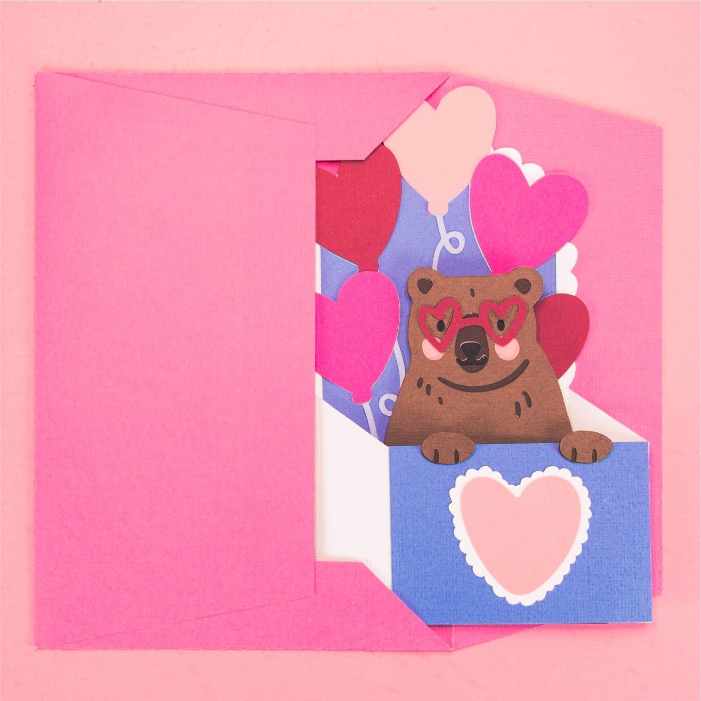 Bear with Heart Balloons Card - 3D Valentine's Day Card SVG
