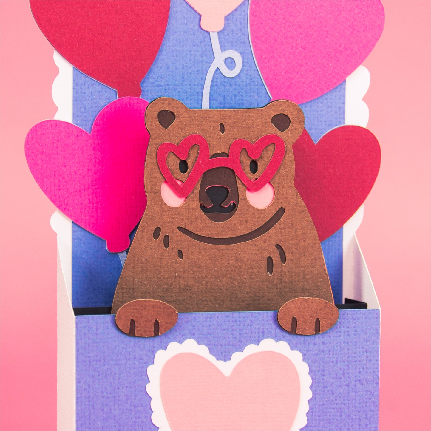 Bear with Heart Balloons Card - 3D Valentine's Day Card SVG