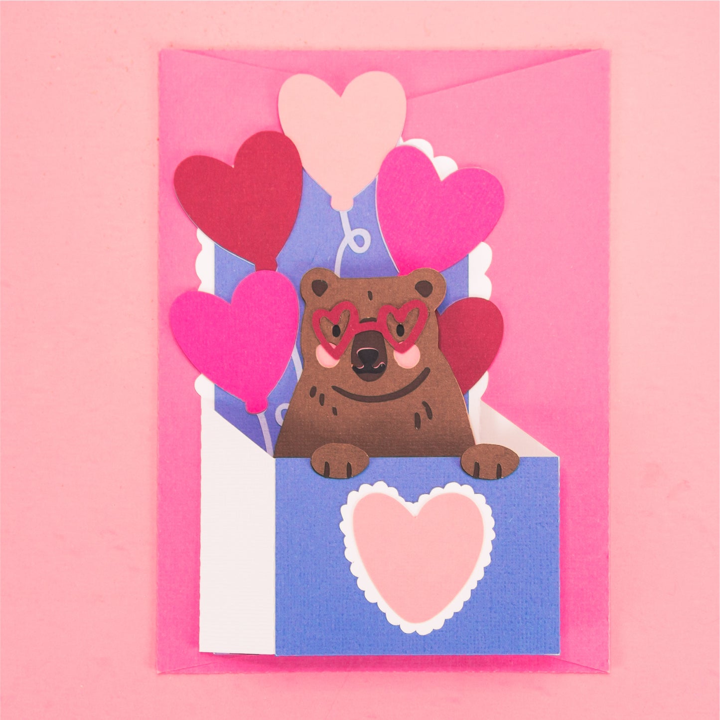 Bear with Heart Balloons Card - 3D Valentine's Day Card SVG