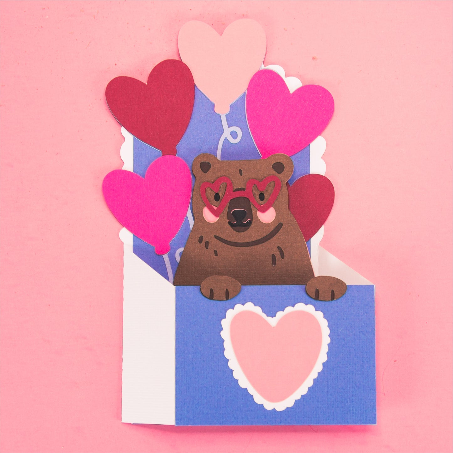 Bear with Heart Balloons Card - 3D Valentine's Day Card SVG