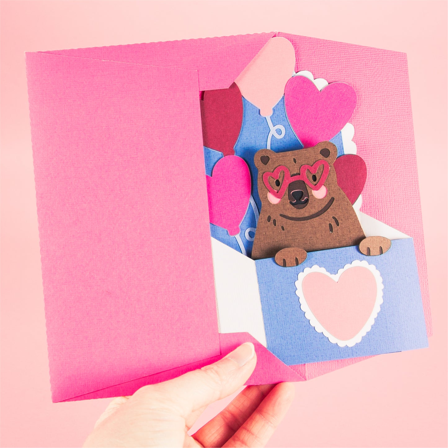 Bear with Heart Balloons Card - 3D Valentine's Day Card SVG