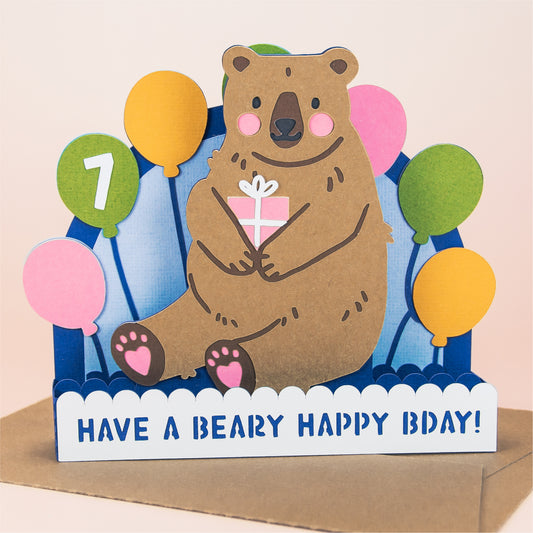 Have a Beary Happy Bday - Bear Birthday Card SVG