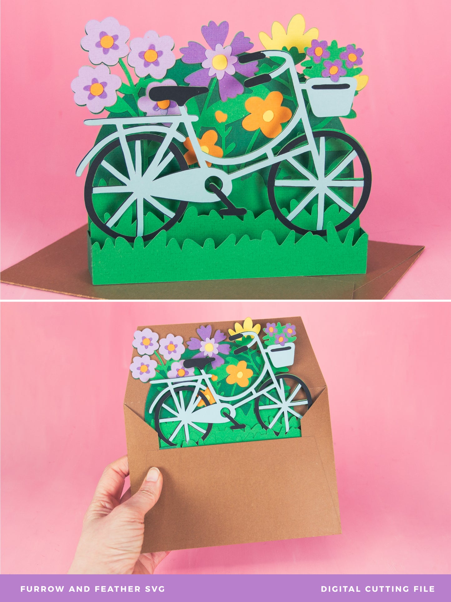 Bike with Flowers Card - 3D Any Occasion Card SVG