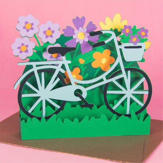 Bike with Flowers Card - 3D Any Occasion Card SVG