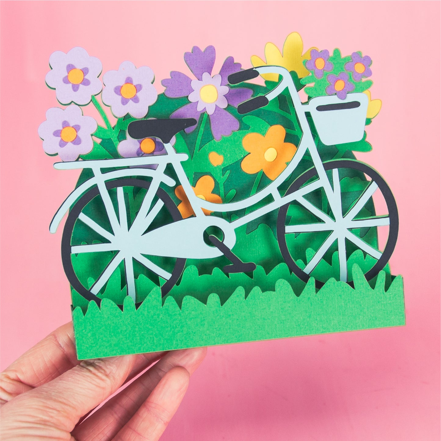 Bike with Flowers Card - 3D Any Occasion Card SVG