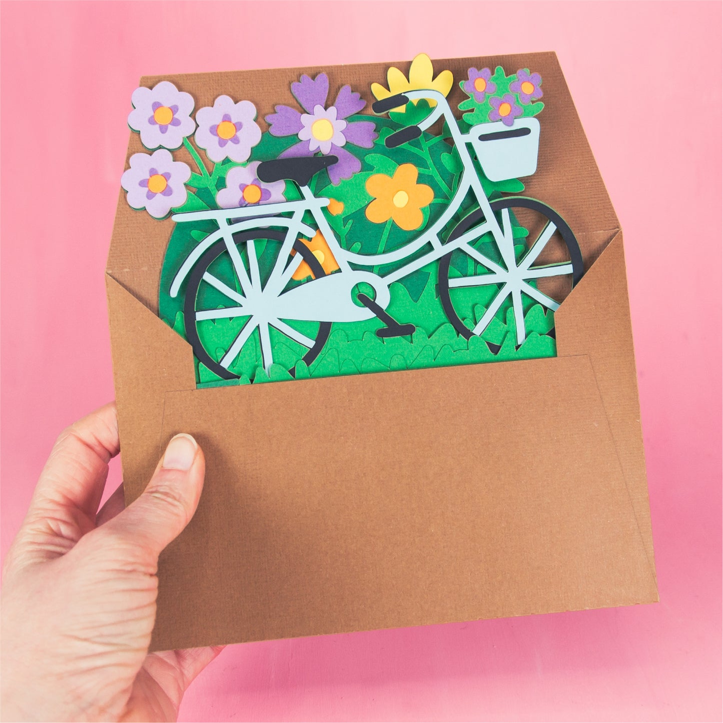 Bike with Flowers Card - 3D Any Occasion Card SVG