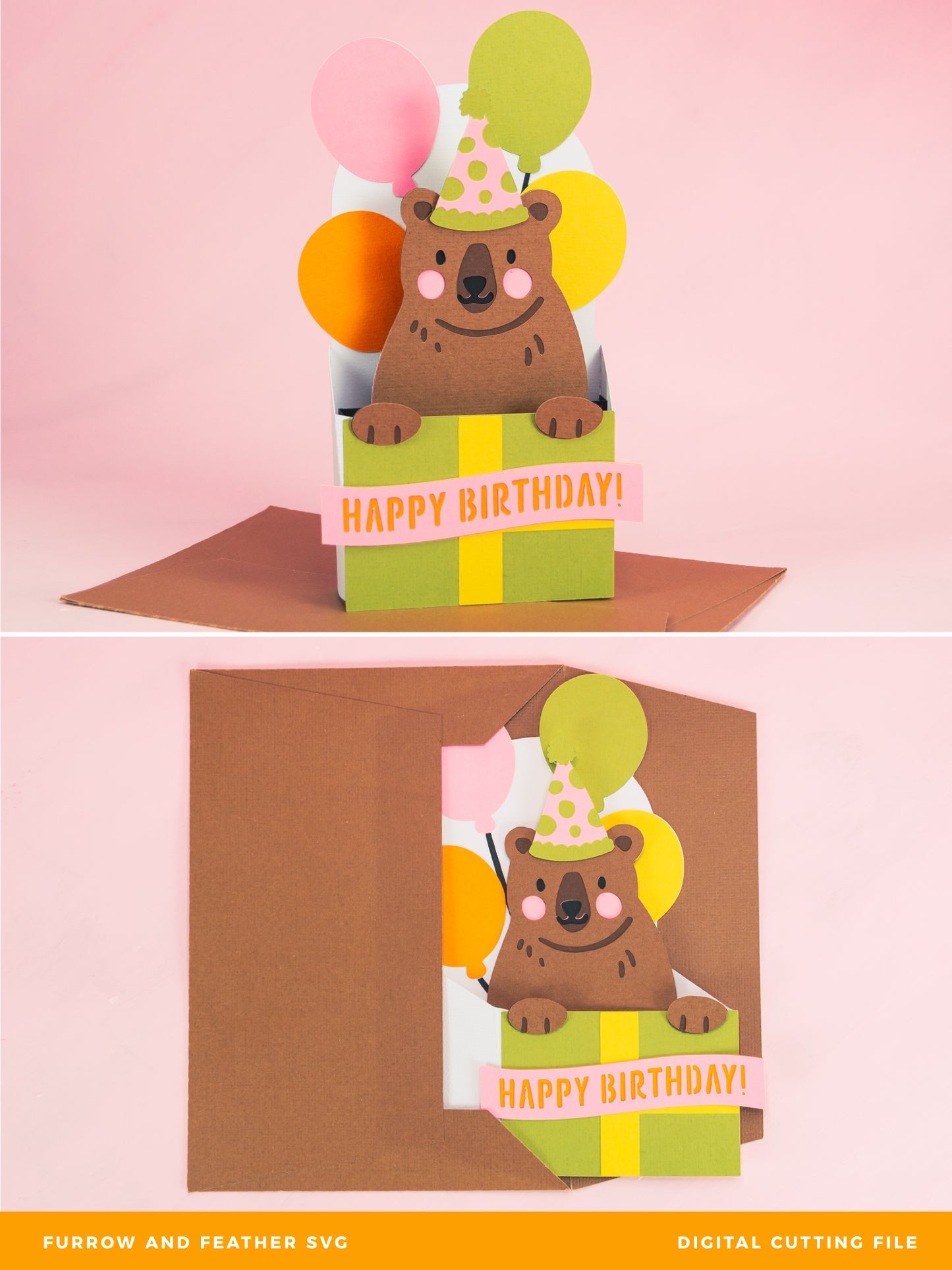 Birthday Gift Bear Card - 3D Birthday Card SVG