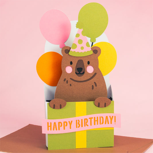Birthday Gift Bear Card - 3D Birthday Card SVG