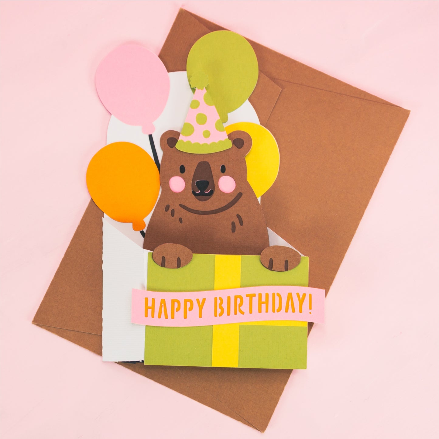 Birthday Gift Bear Card - 3D Birthday Card SVG