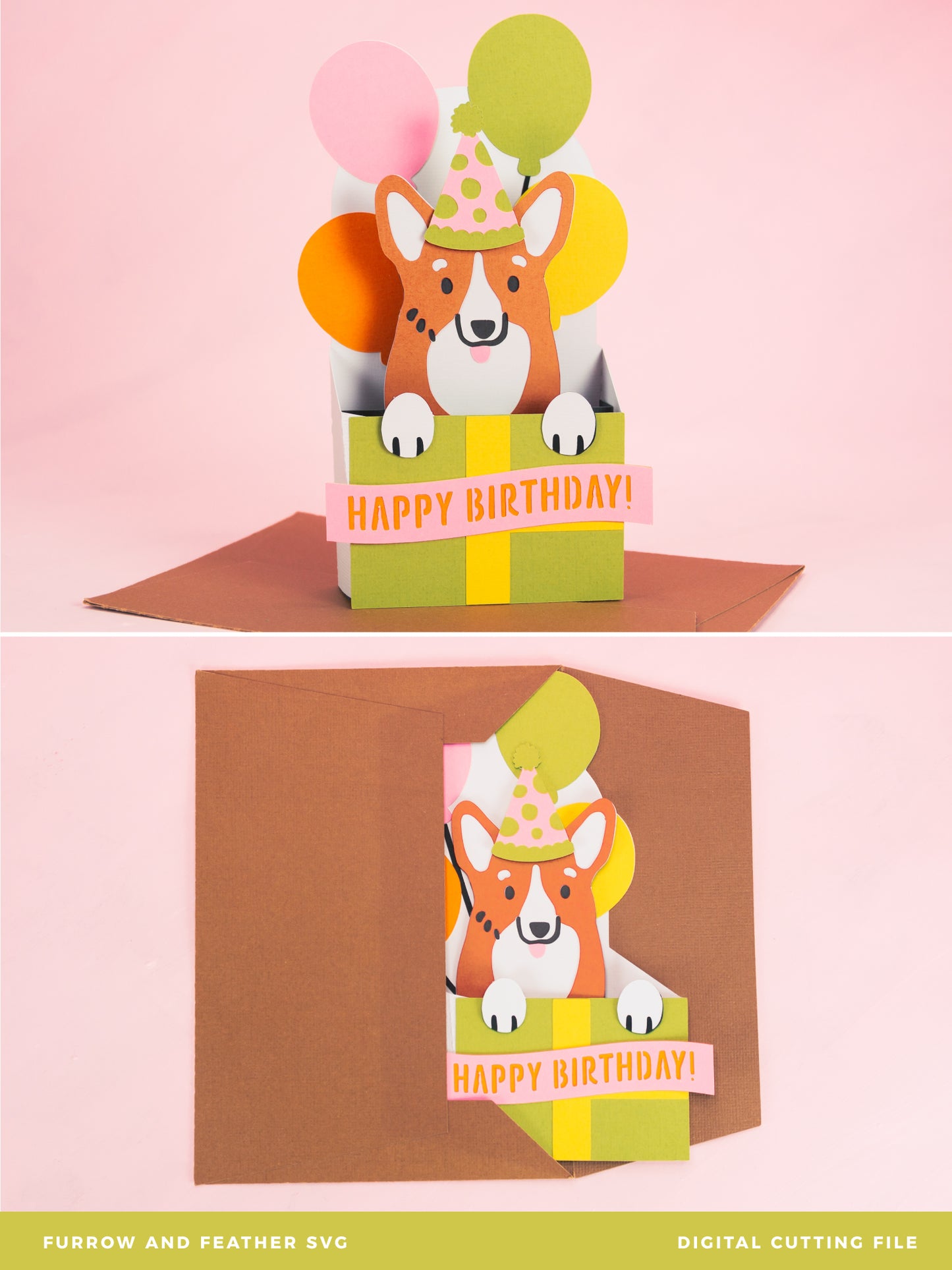 Birthday Gift Corgi Card - 3D Birthday Card SVG