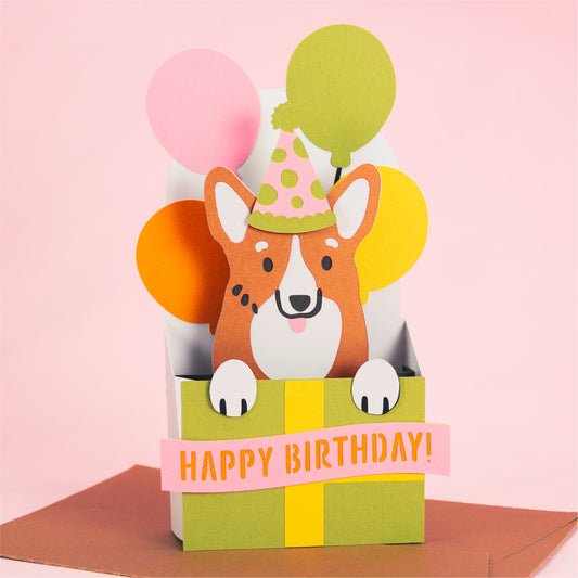 Birthday Gift Corgi Card - 3D Birthday Card SVG