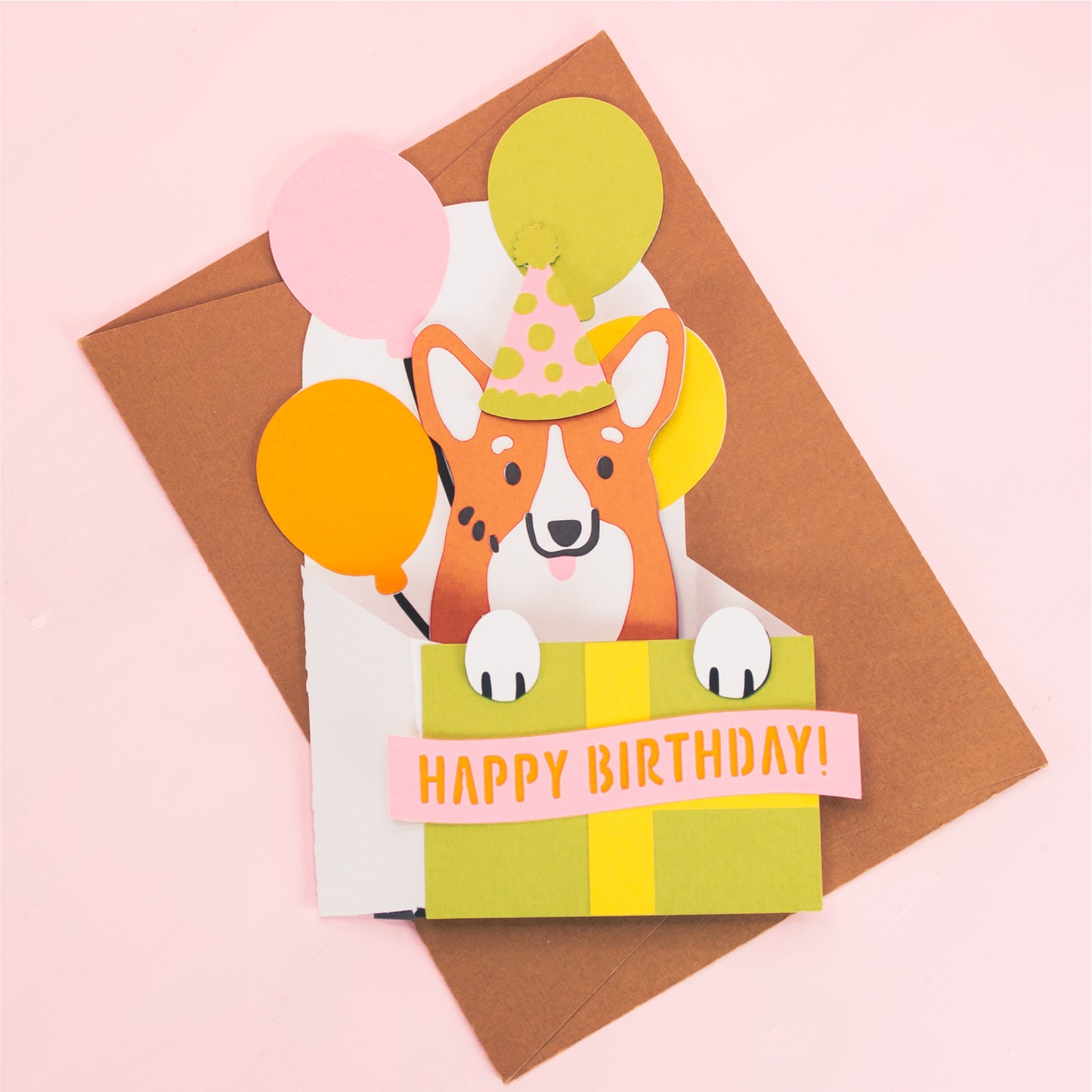 Birthday Gift Corgi Card - 3D Birthday Card SVG