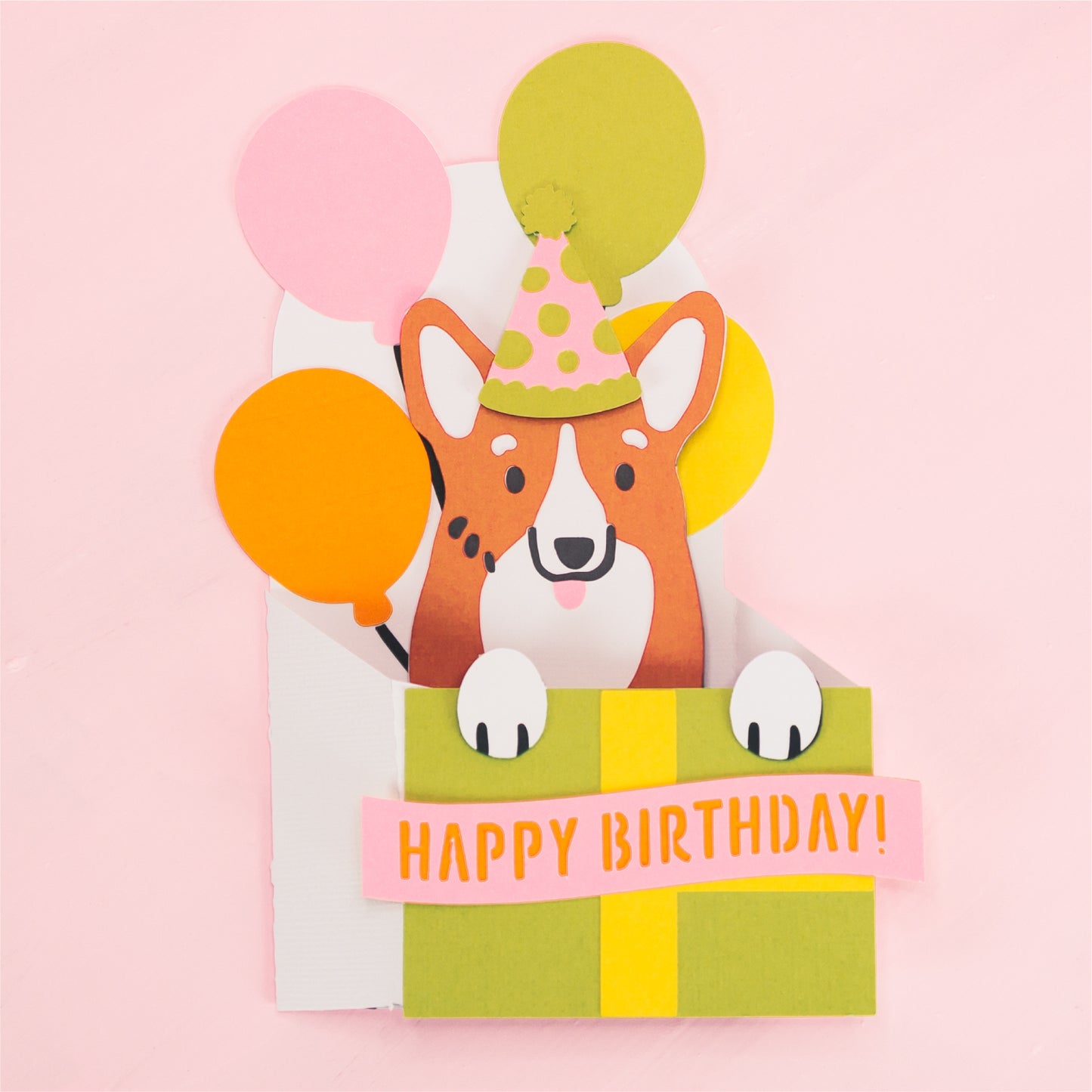 Birthday Gift Corgi Card - 3D Birthday Card SVG
