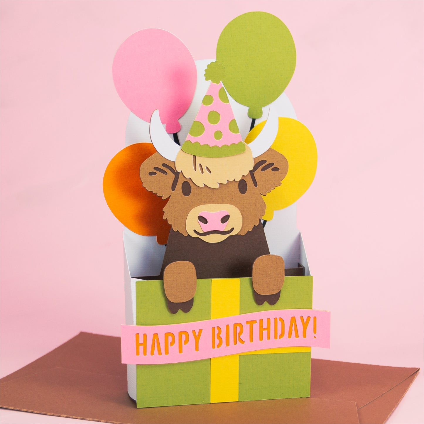 Birthday Gift Highland Cow Card - 3D Birthday Card SVG