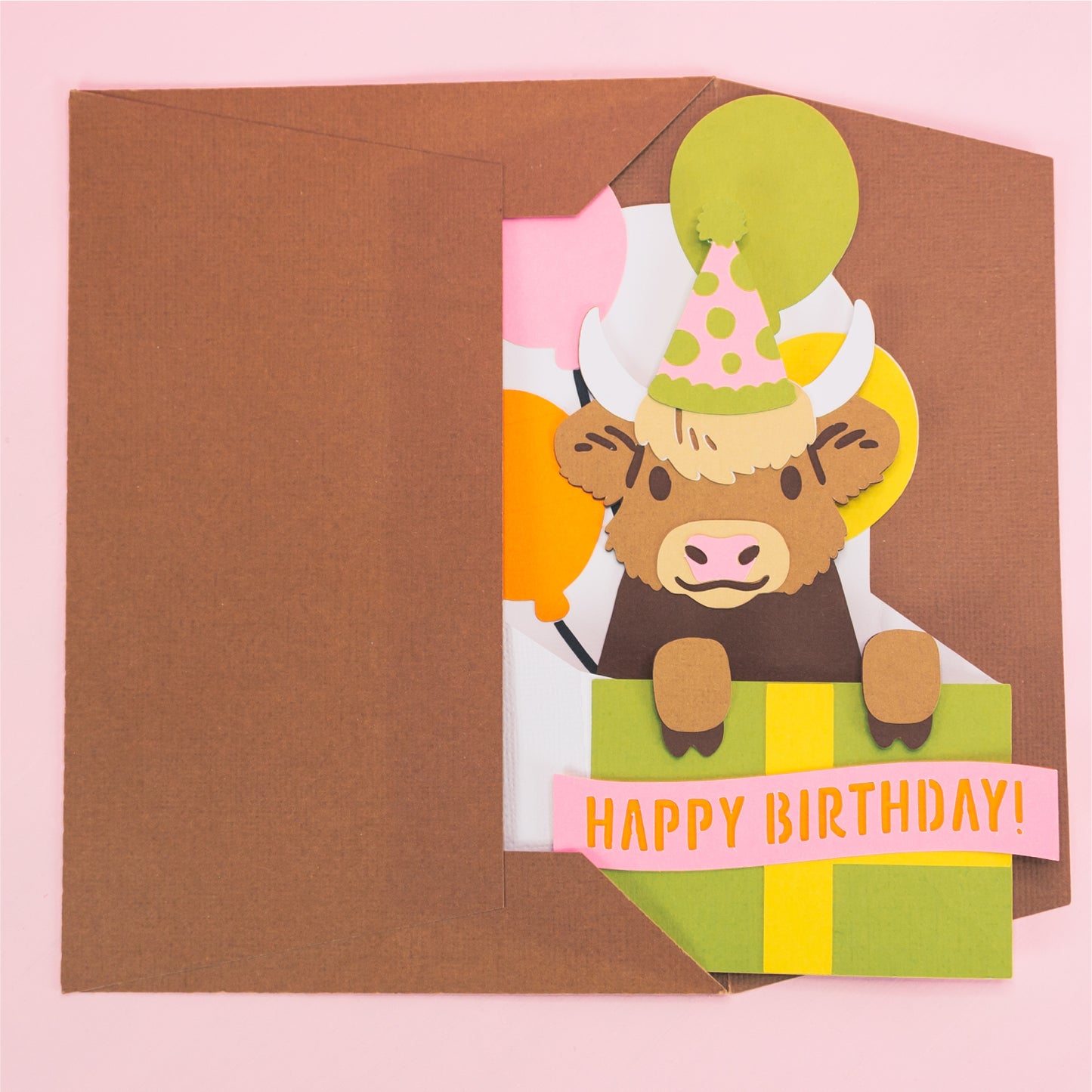 Birthday Gift Highland Cow Card - 3D Birthday Card SVG