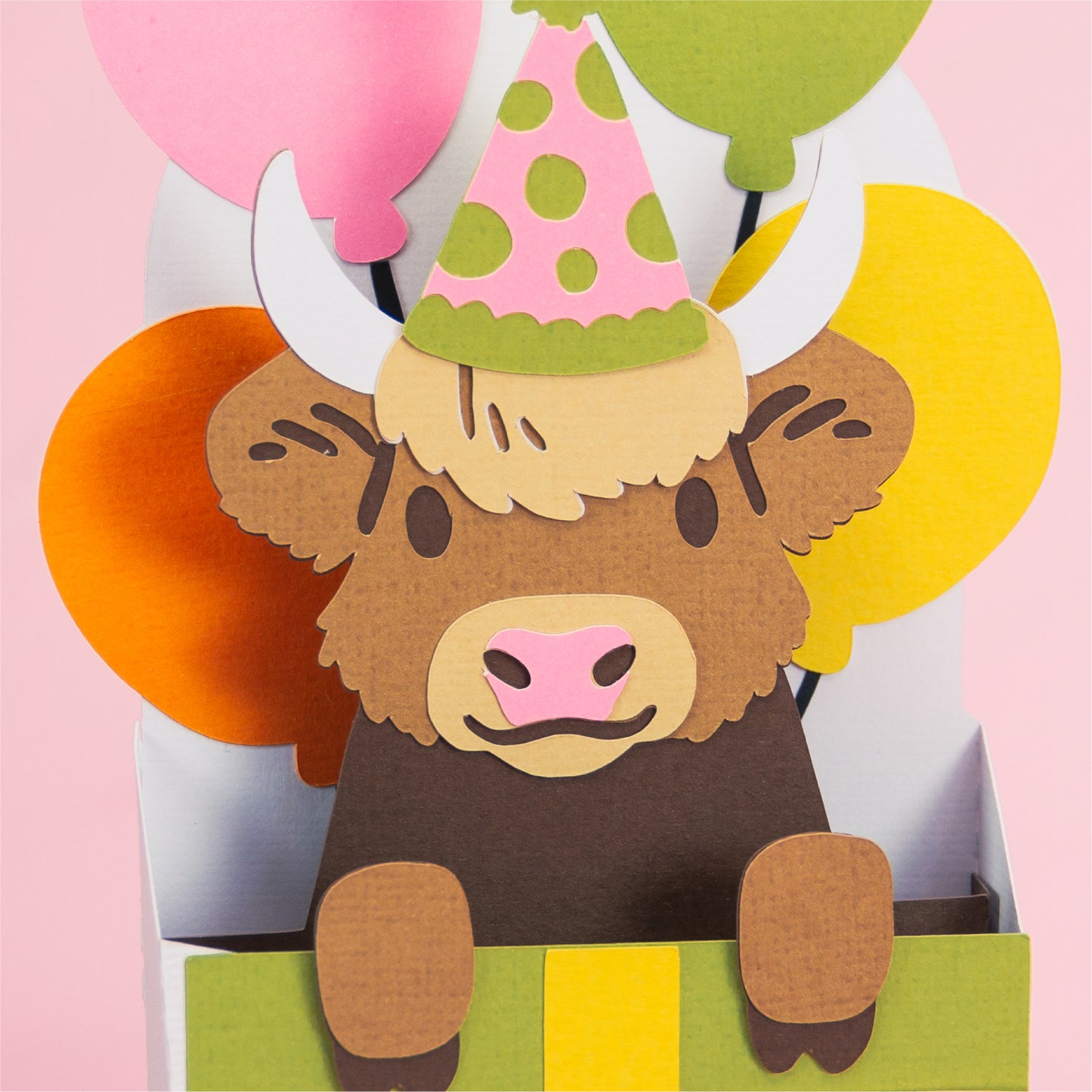 Birthday Gift Highland Cow Card - 3D Birthday Card SVG