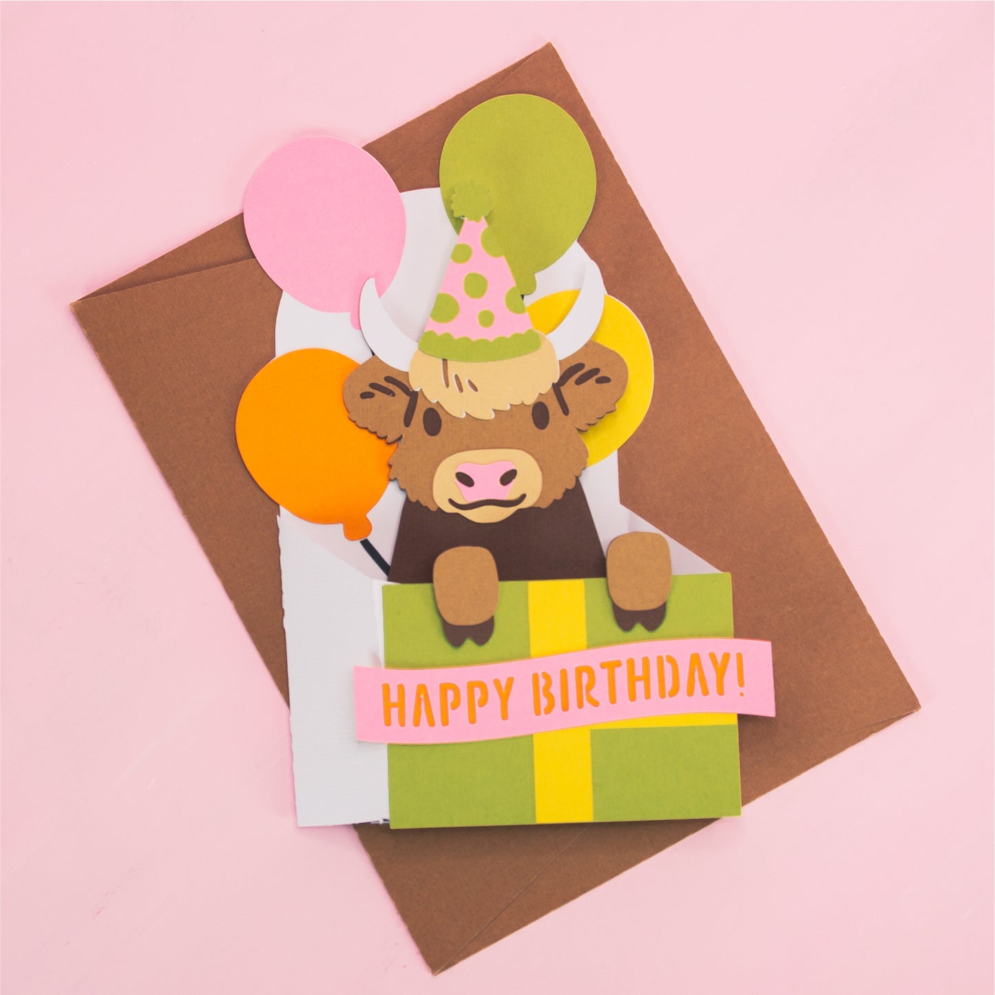 Birthday Gift Highland Cow Card - 3D Birthday Card SVG