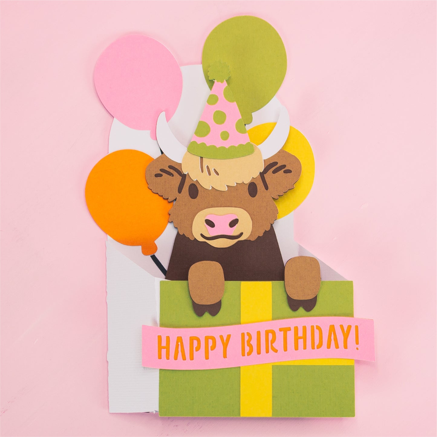 Birthday Gift Highland Cow Card - 3D Birthday Card SVG