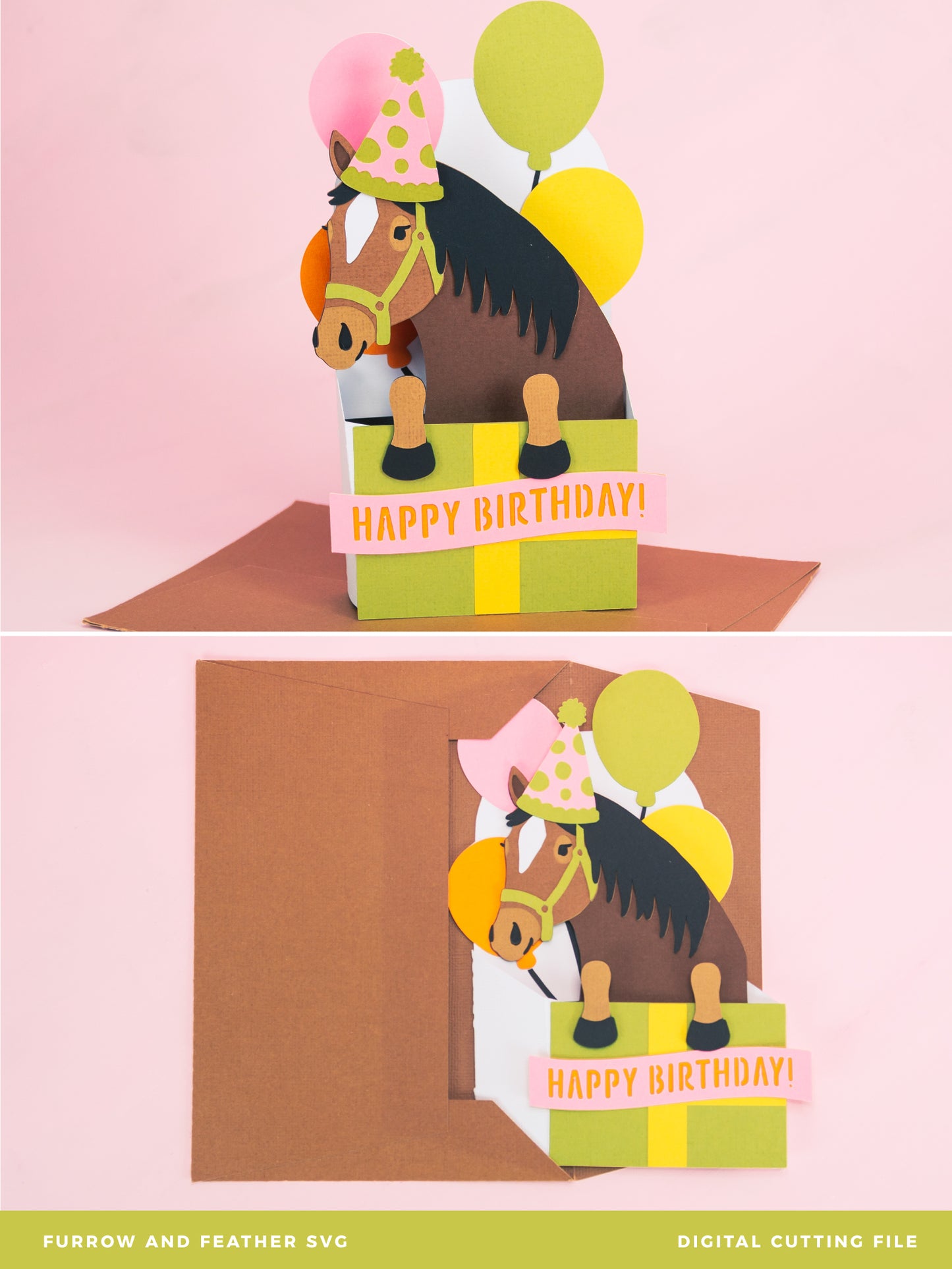 Birthday Gift Horse Card - 3D Birthday Card SVG