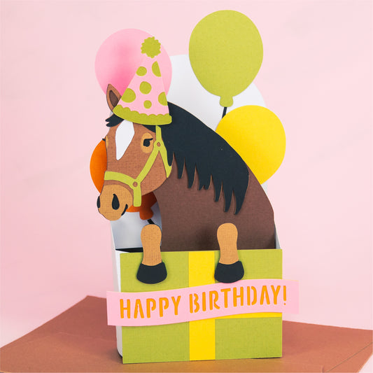 Birthday Gift Horse Card - 3D Birthday Card SVG