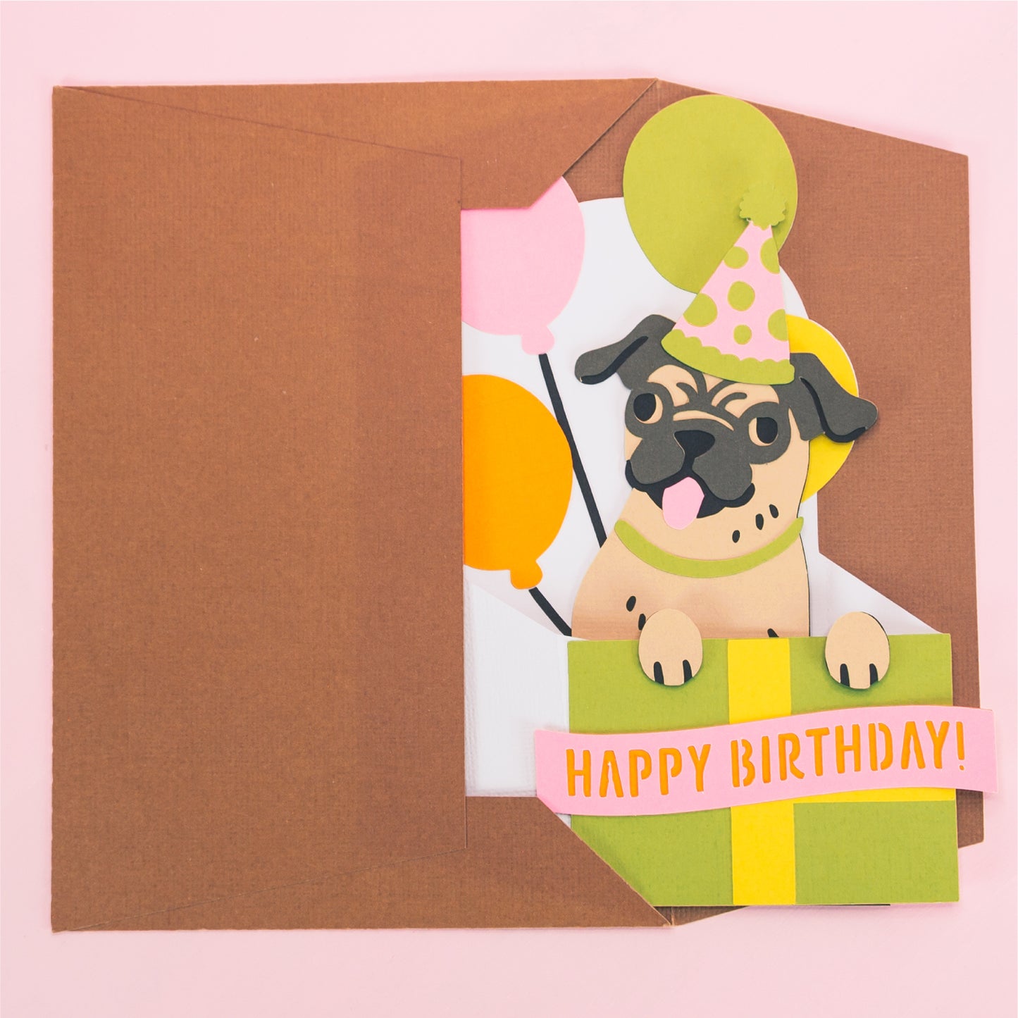Birthday Gift Pug Card - 3D Dog Birthday Card SVG