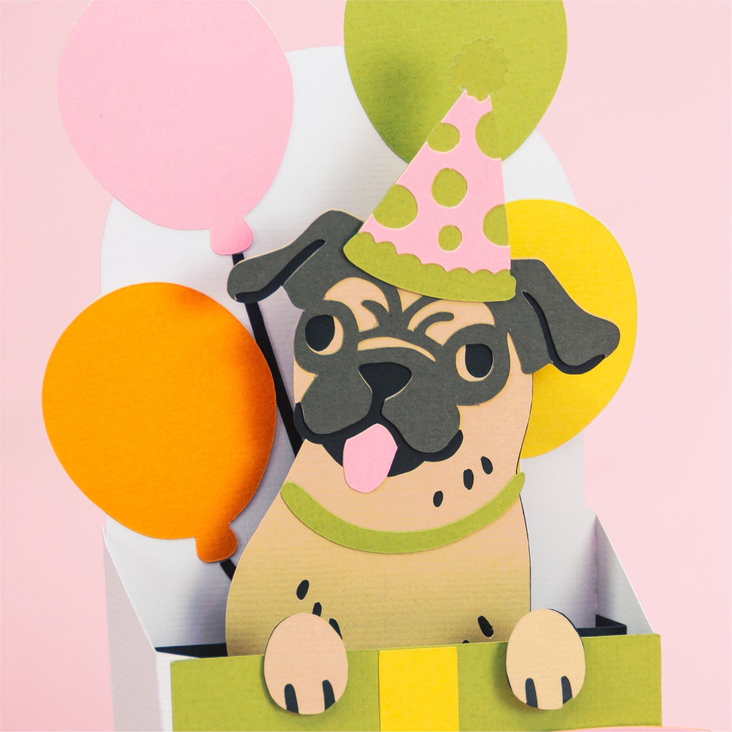 Birthday Gift Pug Card - 3D Dog Birthday Card SVG
