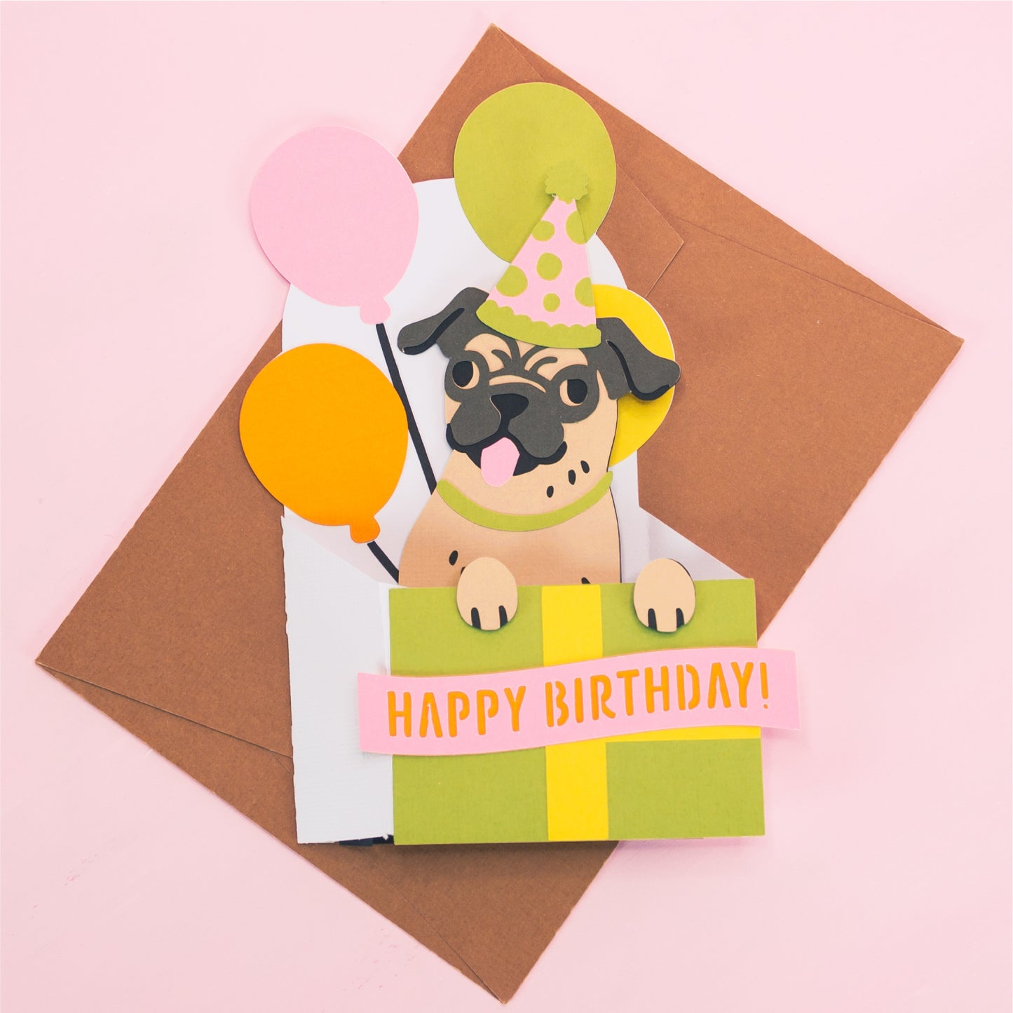 Birthday Gift Pug Card - 3D Dog Birthday Card SVG