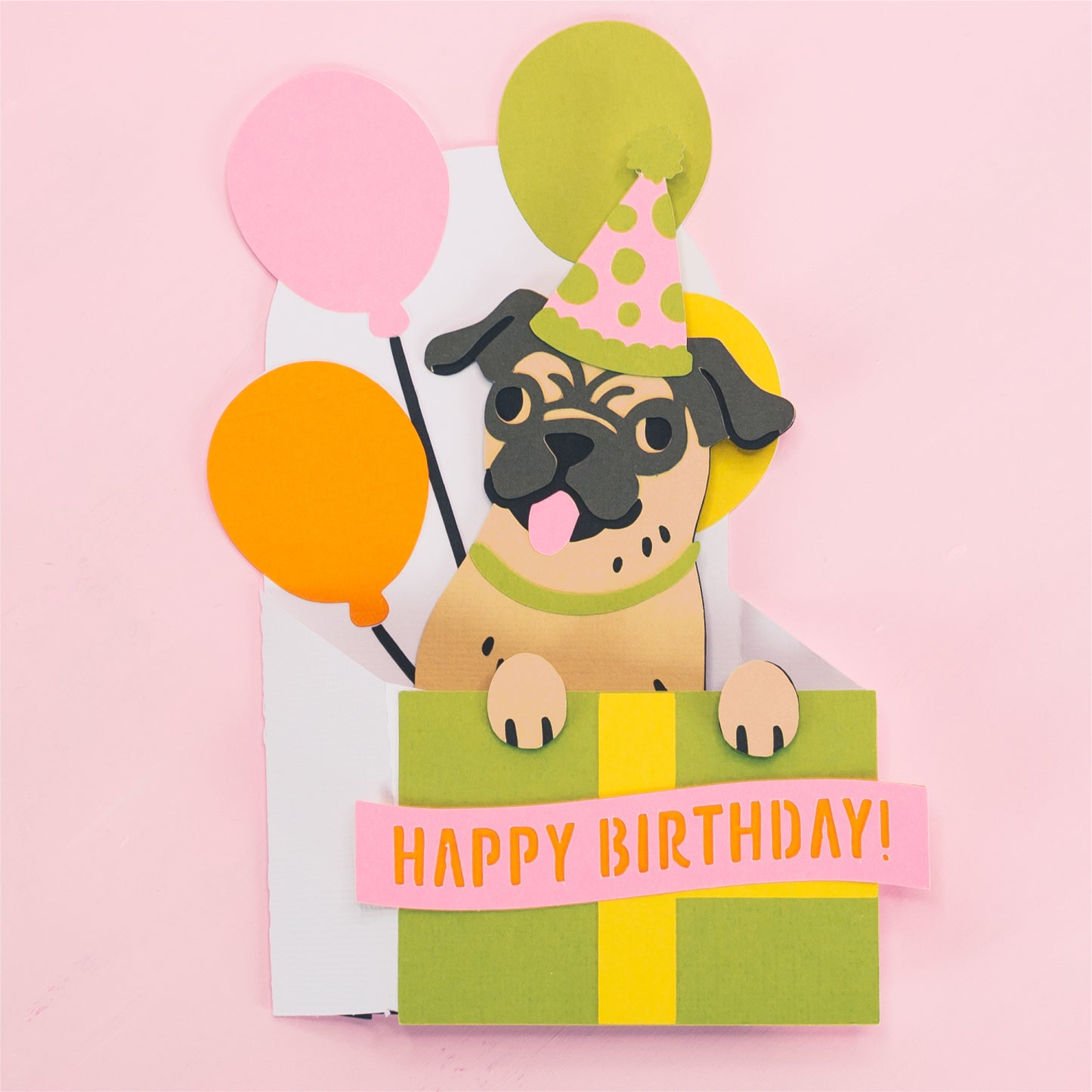 Birthday Gift Pug Card - 3D Dog Birthday Card SVG