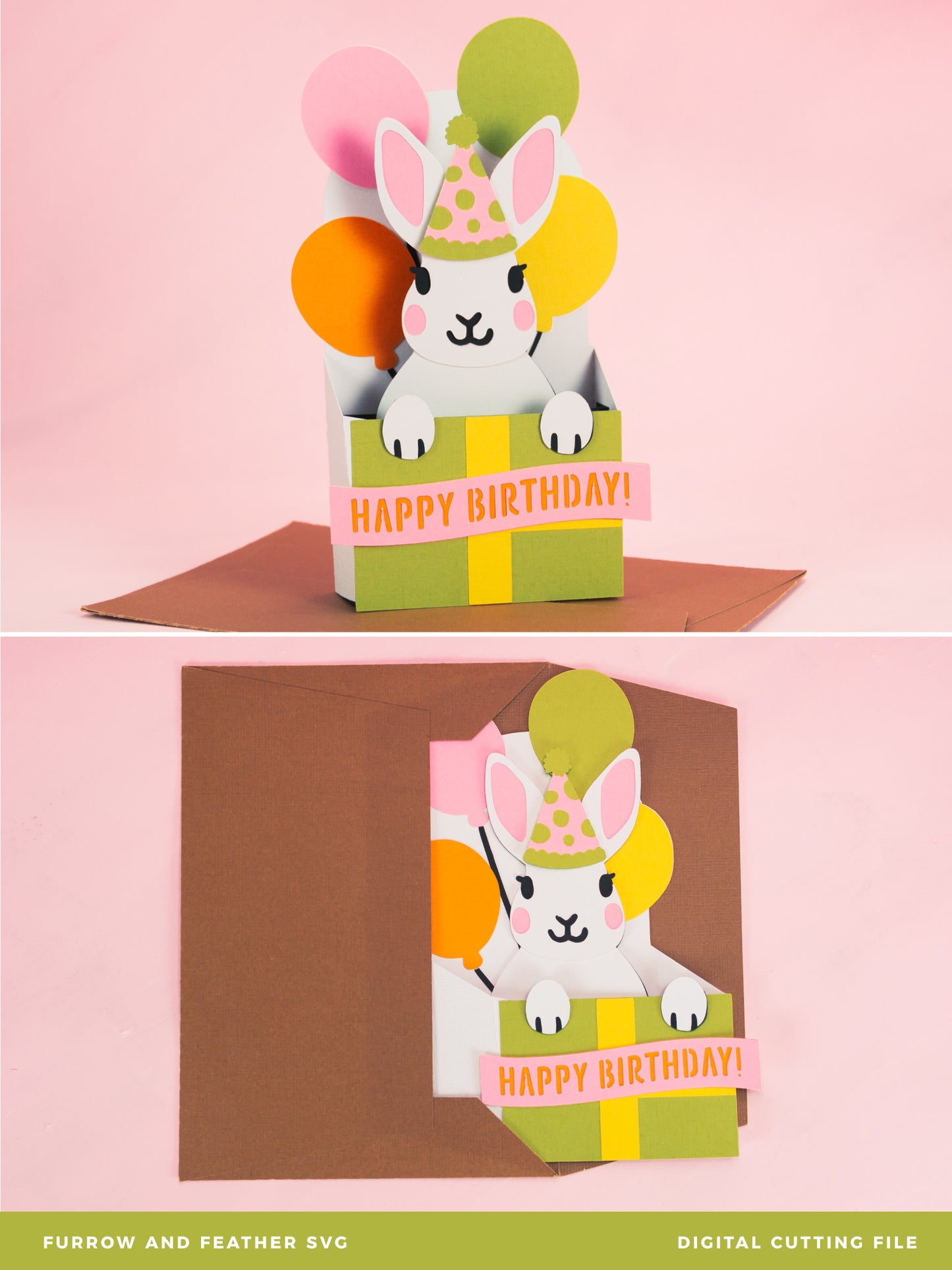 Birthday Gift Rabbit Card - 3D Birthday Card SVG