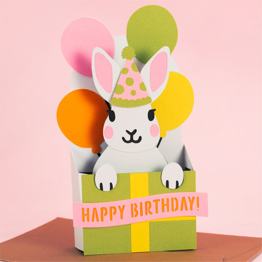 Birthday Gift Rabbit Card - 3D Birthday Card SVG