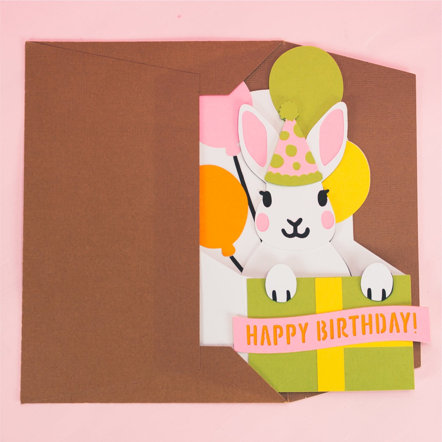 Birthday Gift Rabbit Card - 3D Birthday Card SVG