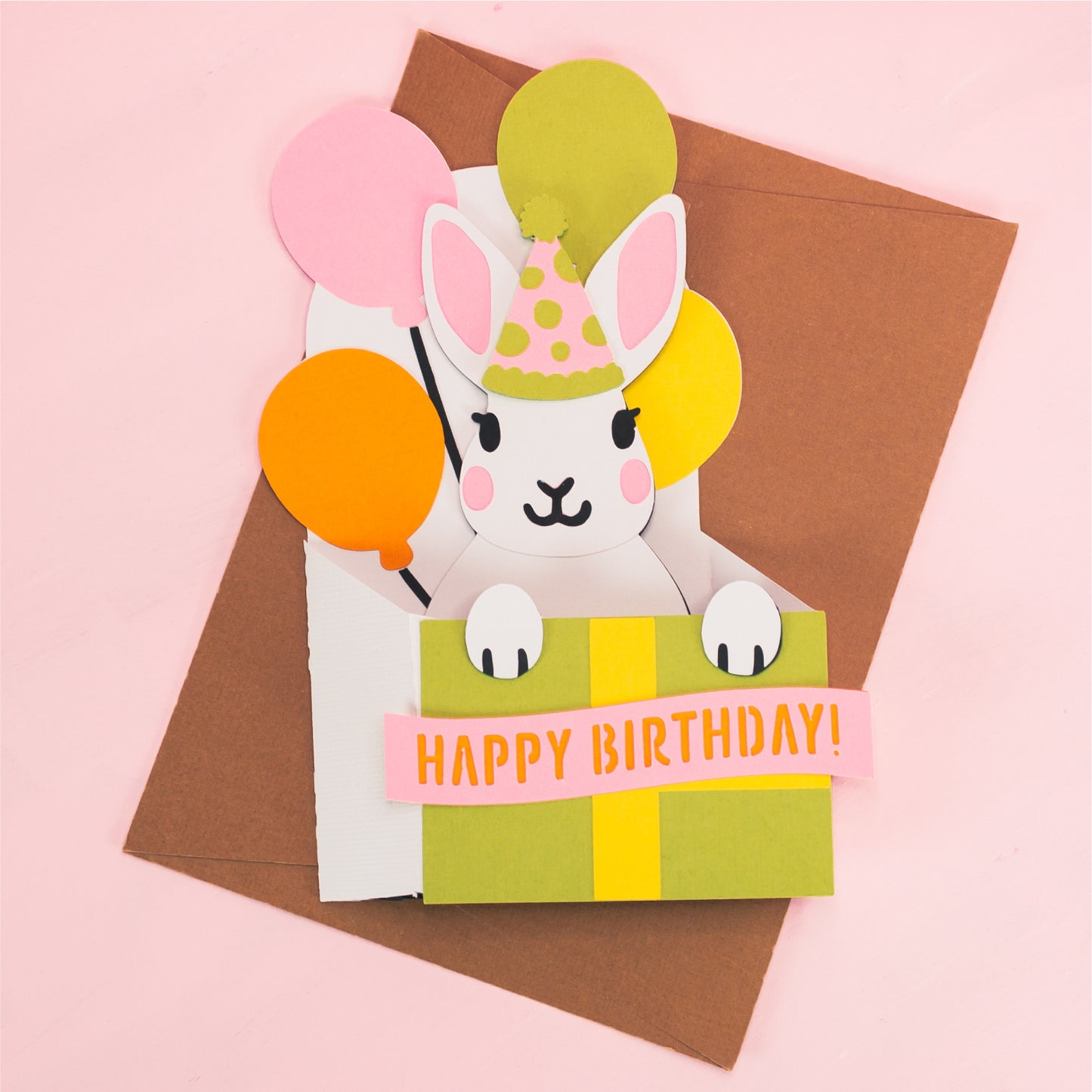 Birthday Gift Rabbit Card - 3D Birthday Card SVG