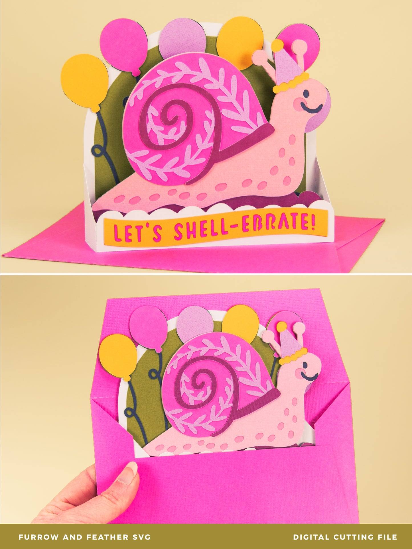 Funny Snail Birthday Card SVG - 3D Card SVG