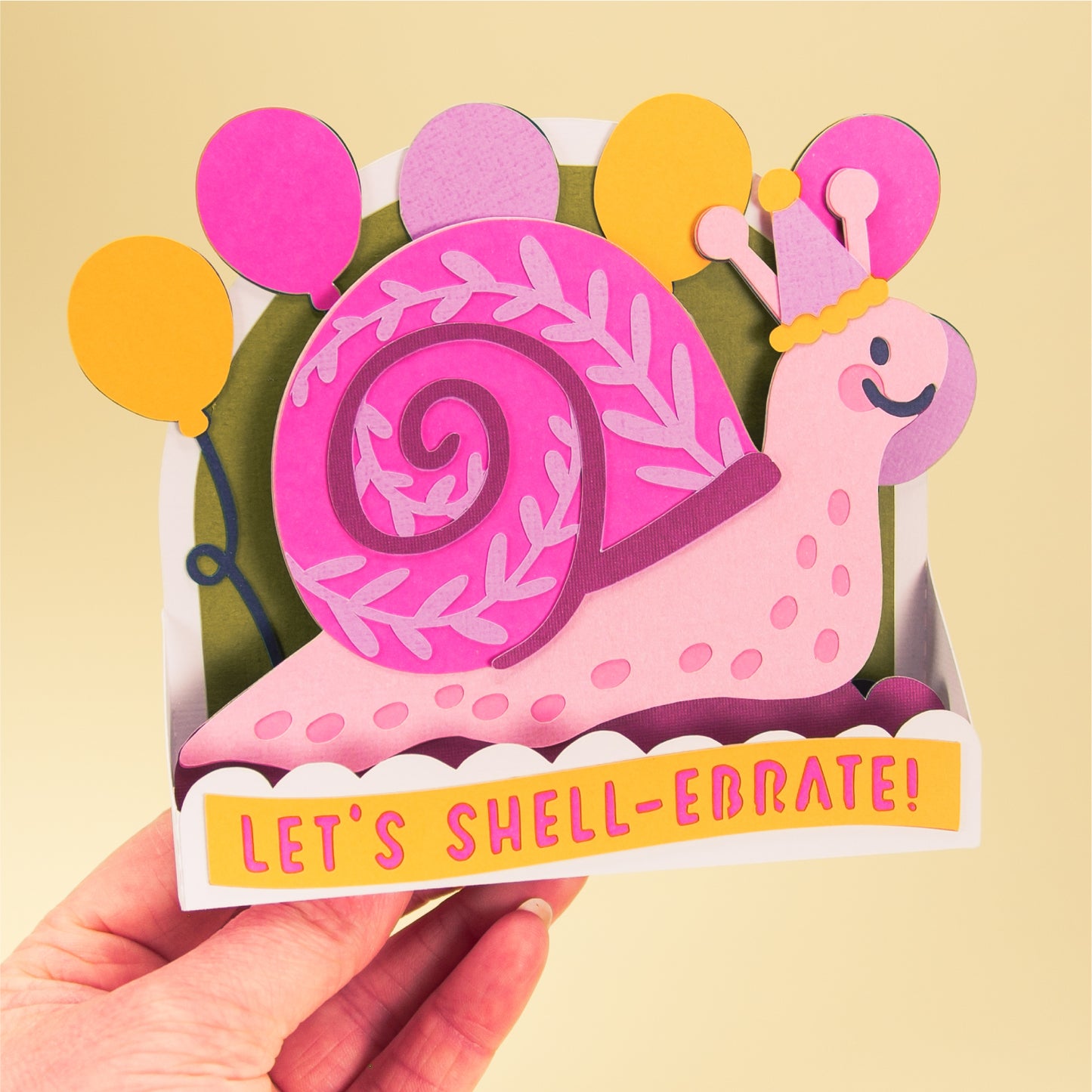 Funny Snail Birthday Card SVG - 3D Card SVG