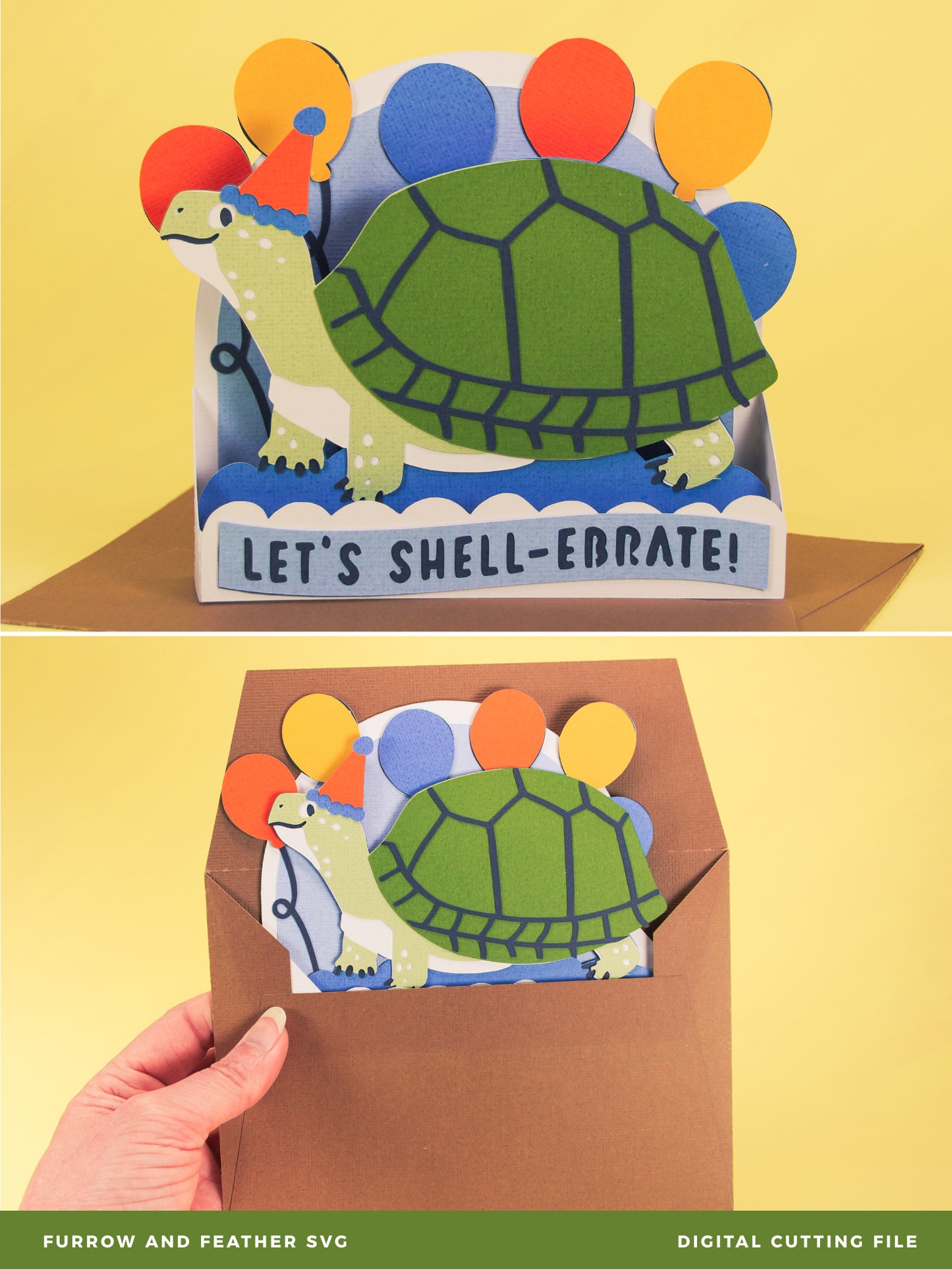 Funny Turtle Birthday Card - 3D Card SVG