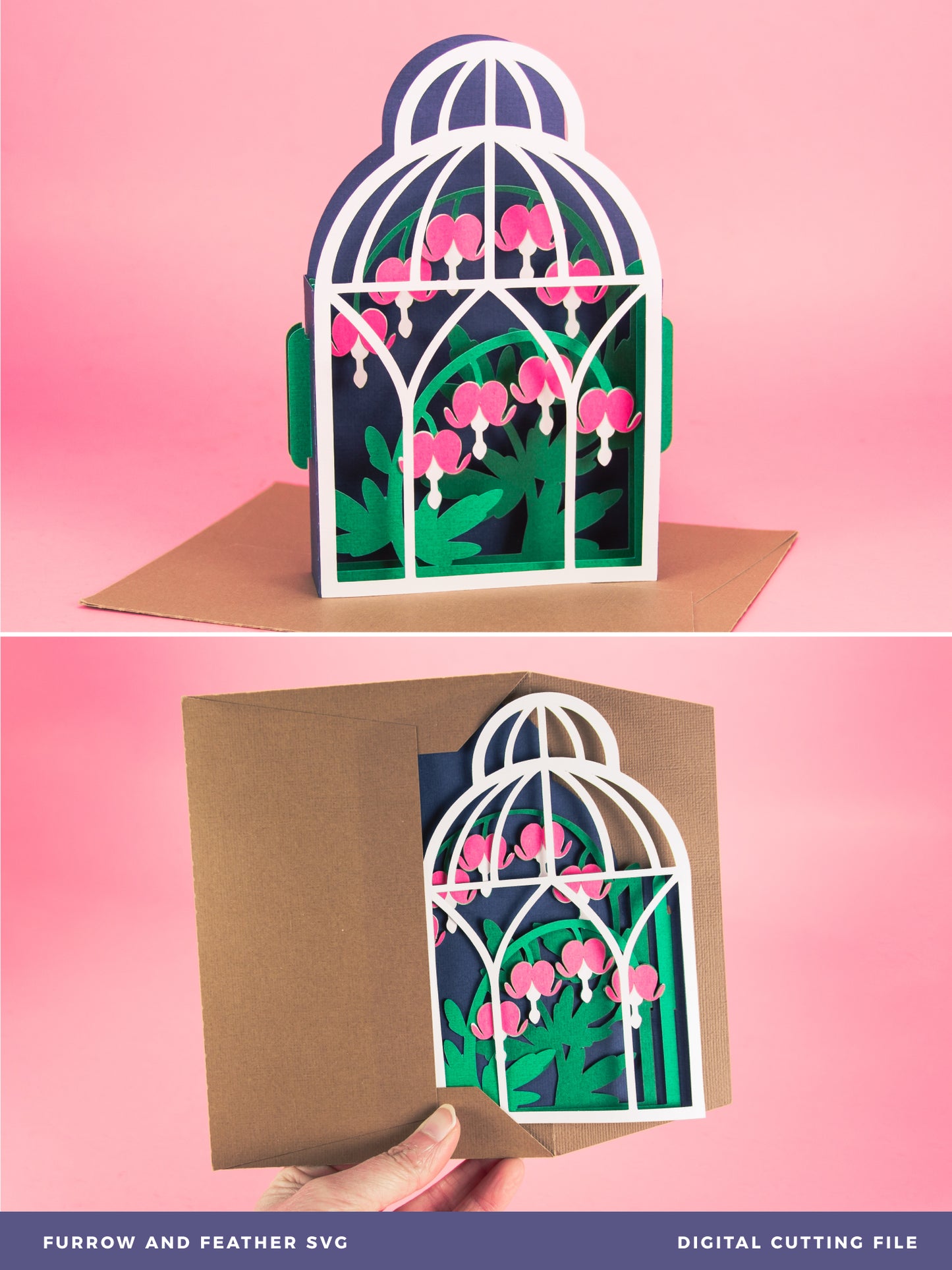Bleeding Heart Birdcage Card - 3D Flower Card SVG