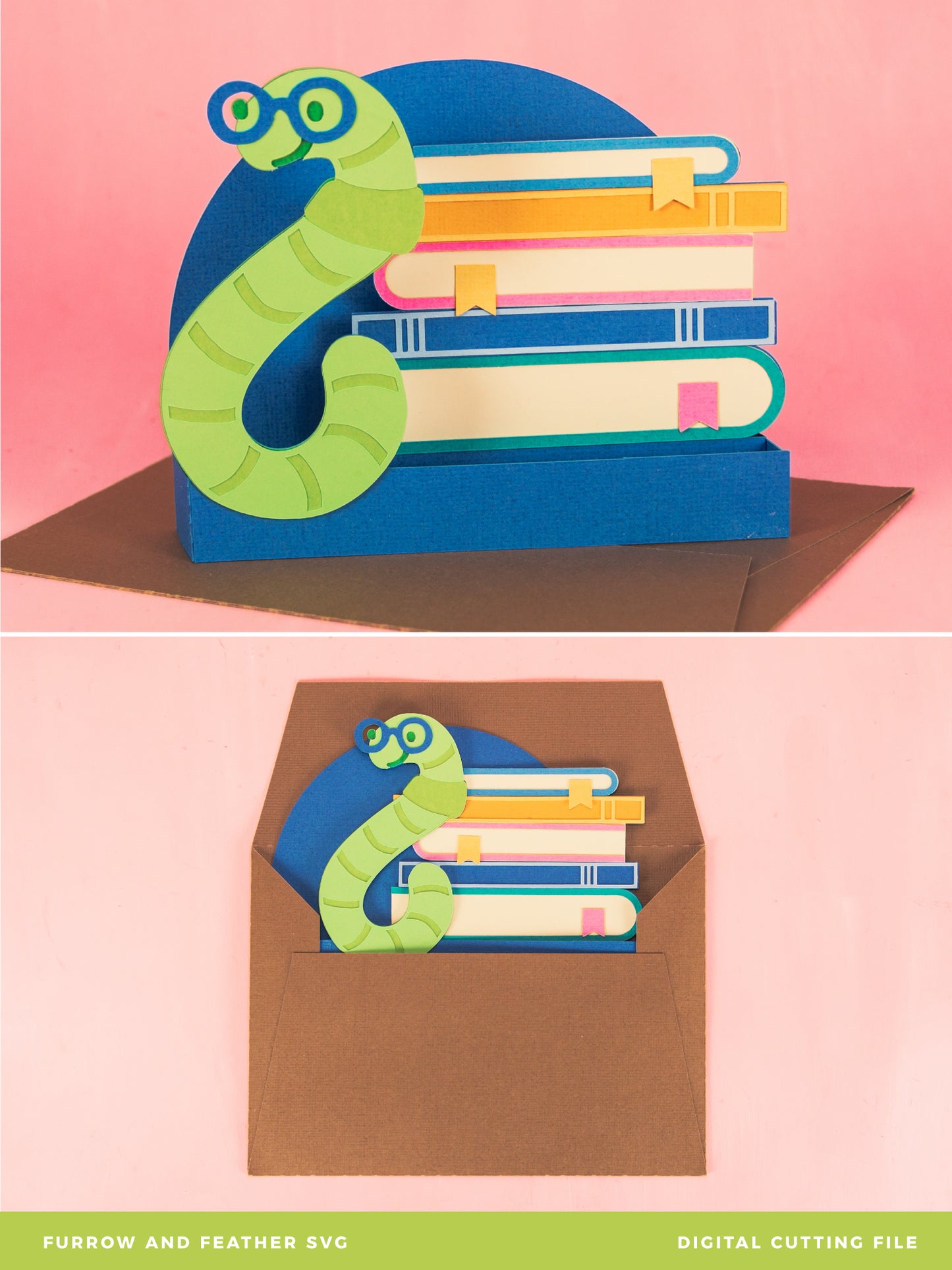 Book Worm Card - 3D School Card SVG