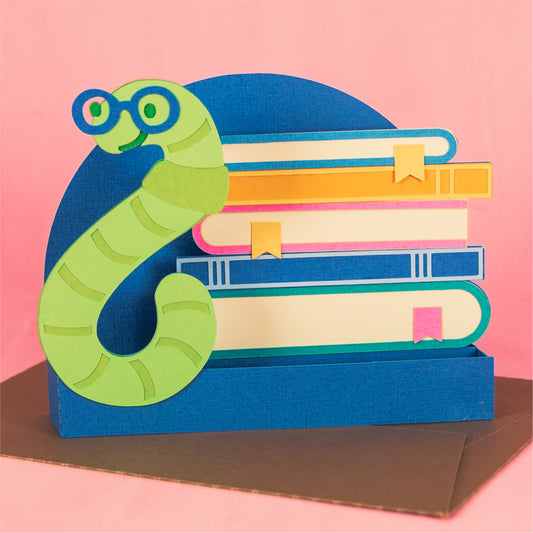 Book Worm Card - 3D School Card SVG